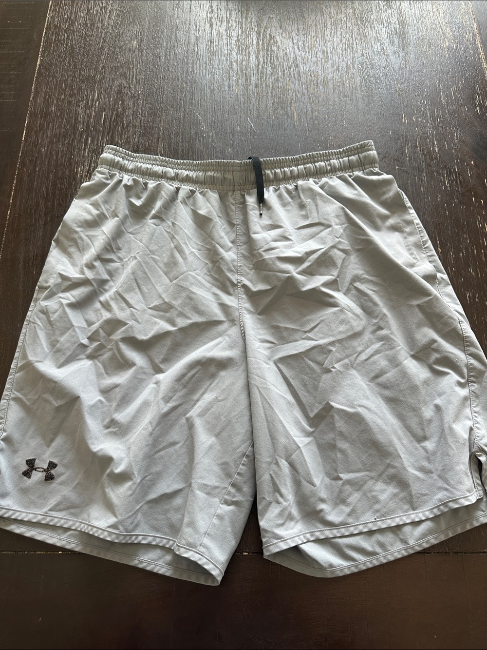 Under Armour Men’s Light Gray Training Shorts with Black Drawcord